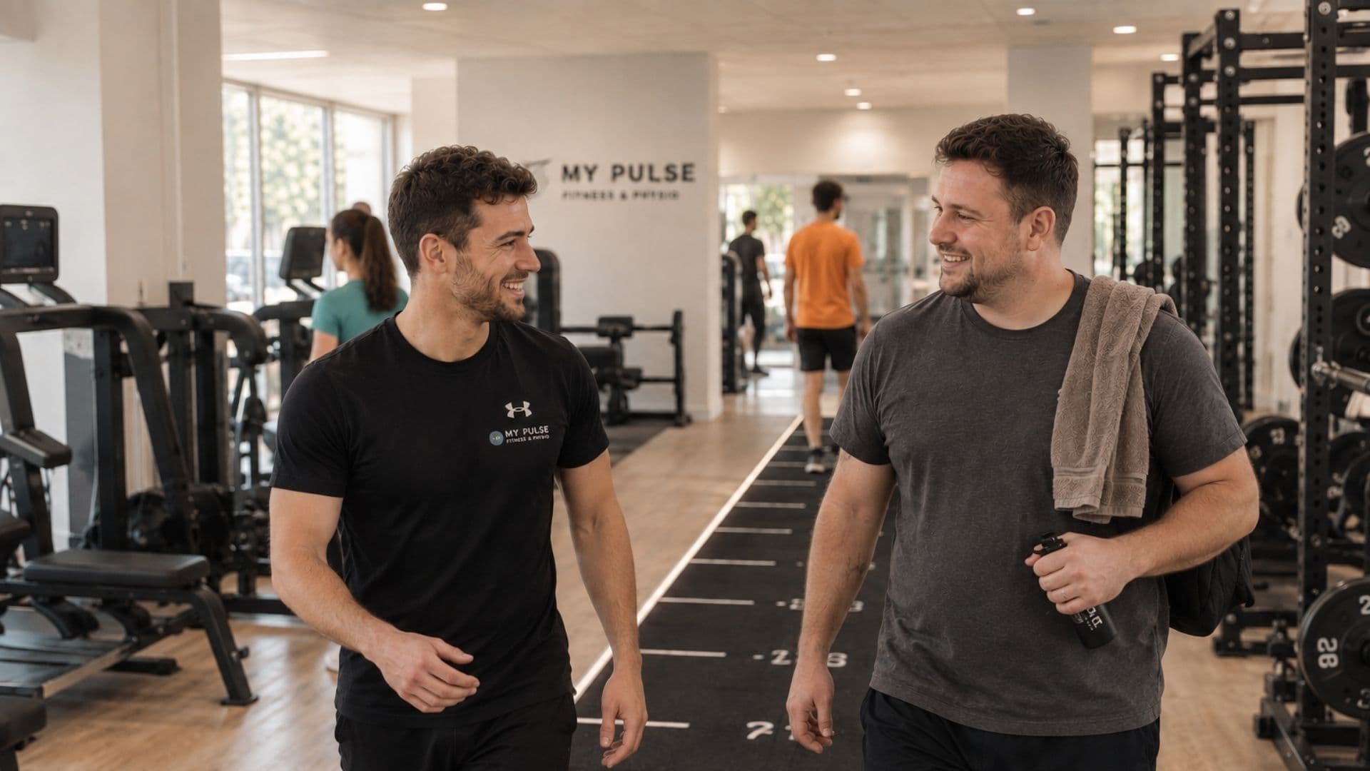 Heller, aufgeräumter Trainingsbereich mit Fensterfront